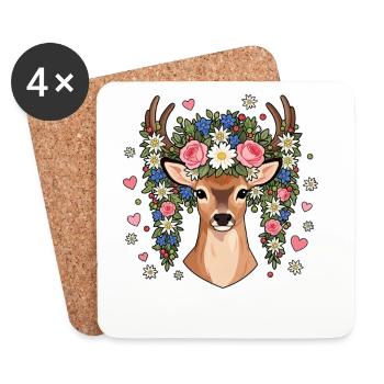 Hirsch Edelweiss Hearts Folk Festival Traditional Costumes - Coasters (set of 4) - white - Front