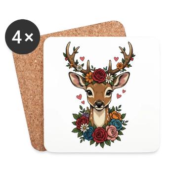 Deer Antlers Hearts Folk Festival Traditional Costumes Replacement - Coasters (set of 4) - white - Front