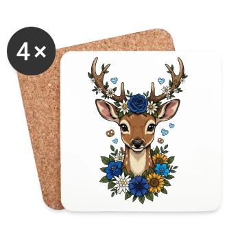 Deer Antlers Diamonds Folk Festival Traditional Costumes Replacement - Coasters (set of 4) - white - Front