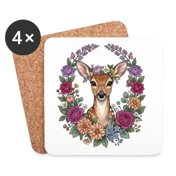 Deer Fawn Flowers Folk Festival Traditional Costumes Replacement Women - Coasters (set of 4) - white - Front
