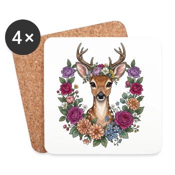 Deer Flowers Folk Festival Traditional Costumes Replacement Gift - Coasters (set of 4) - white - Front