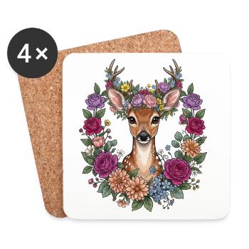 Deer Antlers Flowers Folk Festival Traditional Costumes Replacement - Coasters (set of 4) - white - Front