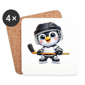 Joueur de hockey sur glace Penguin mignon Cartoon USA - Dessous de verre (lot de 4) - blanc - Devant