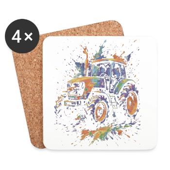 Multicolor Farm Tractor Splash Art - Coasters (set of 4) - white - Front