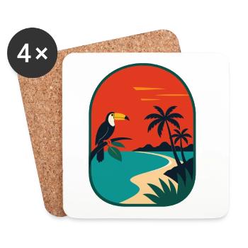 Tropical coastal panorama with toucan - Coasters (set of 4) - white - Front