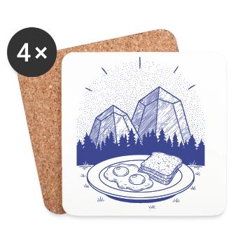 Petit-déjeuner, brunch drôle, café, pancakes, ensuite - Dessous de verre (lot de 4) - blanc - Devant
