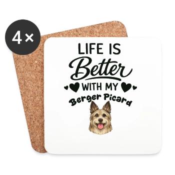 Das Leben Ist Besser Mit Meinem Berger Picard-hund - Untersetzer (4er-Set) - Weiß - Vorne