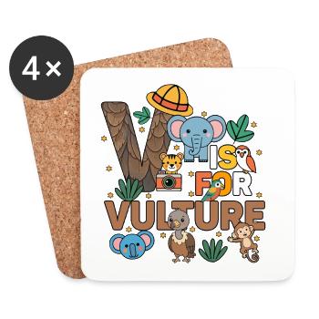 V Is For Vulture Zoo Party Jungle Zoo Birthday - Coasters (set of 4) - white - Front