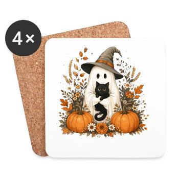 Halloween, Fantôme, Chat Noir - Dessous de verre (lot de 4) - blanc - Devant