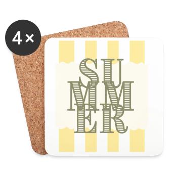 Typographie estivale Rayée jaune - Dessous de verre (lot de 4) - blanc - Devant