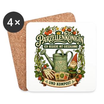 Parzellenkönigin mit Gießkanne und Kompost - Untersetzer (4er-Set) - Weiß - Vorne