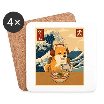 Kawaii Gamer Shiba Inu Ramen Anime - Coasters (set of 4) - white - Front