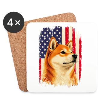Drapeau patriotique Shiba Inu US Doge USA - Dessous de verre (lot de 4) - blanc - Devant