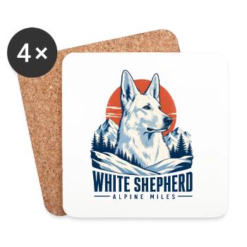 Berger blanc alpin rétro, berger blanc allemand - Dessous de verre (lot de 4) - blanc - Devant