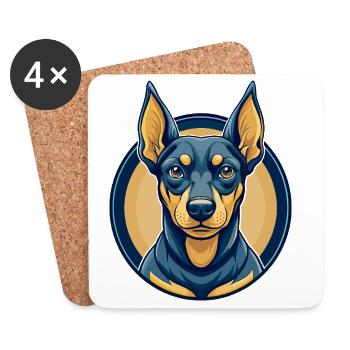Clipart de dessin animé mascotte allemande Pinscher Dog Kawaii - Dessous de verre (lot de 4) - blanc - Devant