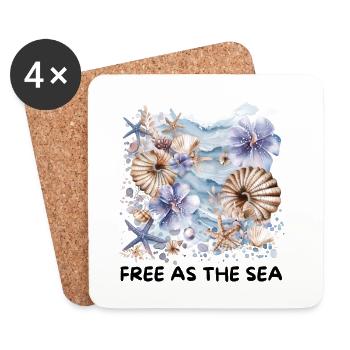 Watercolor Shells & Starfish Coastal Flowers Design - Coasters (set of 4) - white - Front