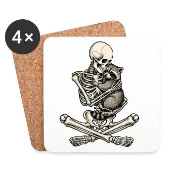 Squelette, Raton laveur, Halloween - Dessous de verre (lot de 4) - blanc - Devant