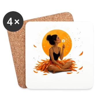 Femme méditant avec des pissenlits sous l’orange - Dessous de verre (lot de 4) - blanc - Devant