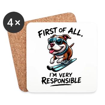 Diction des sports d’hiver de snowboard Bulldog chien - Dessous de verre (lot de 4) - blanc - Devant
