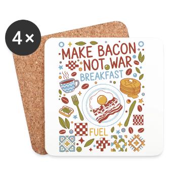 Café brunch du petit-déjeuner, faire du bacon et pas de carburant de guerre - Dessous de verre (lot de 4) - blanc - Devant