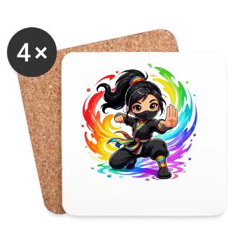 Regenbogen Ninja im Farbwirbel - Untersetzer (4er-Set) - Weiß - Vorne