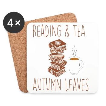 Lesen im Herbst mit Tee - Untersetzer (4er-Set) - Weiß - Vorne