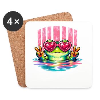 Heart-Eyed Frog Peace Sign - Coasters (set of 4) - white - Front