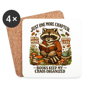 Cozy Raccoon Reading Chaos Organizer - Coasters (set of 4) - white - Front