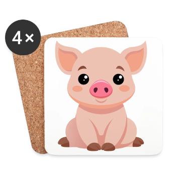 Petit cochon mignon - Dessous de verre (lot de 4) - blanc - Devant