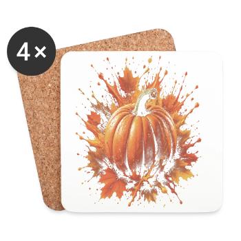 Citrouille Automne Splash Art Feuille Erable - Dessous de verre (lot de 4) - blanc - Devant