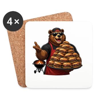 Bear grill master avec pile de burgers - Dessous de verre (lot de 4) - blanc - Devant
