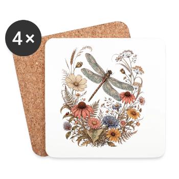 Floral Dragonfly Vintage Garden - Coasters (set of 4) - white - Front
