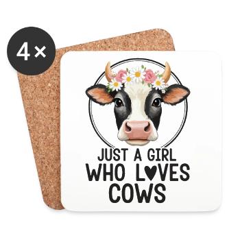 Amour de vache avec couronne de fleurs - Dessous de verre (lot de 4) - blanc - Devant