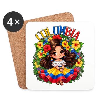 Colombian Flag Colombia Cute Girl - Coasters (set of 4) - white - Front