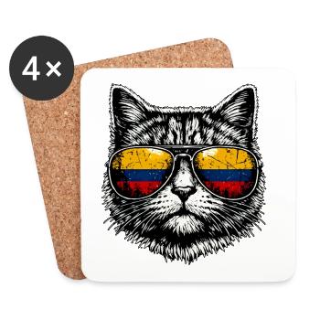 Cat Colombian Flag Colombia - Coasters (set of 4) - white - Front