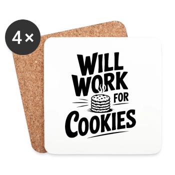 Will Work For Cookies - Coasters (set of 4) - white - Front