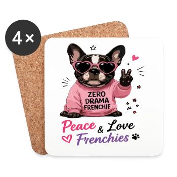 Zero Drama Frenchie Paix & Amour Frenchies - Dessous de verre (lot de 4) - blanc - Devant