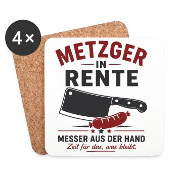 Metzger in Rente – Hackebeil & Wurst – Geschenk - Untersetzer (4er-Set) - Weiß - Vorne