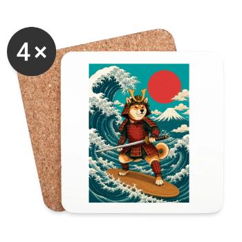 Surfing Shiba Inu Samurai Doge Japan - Coasters (set of 4) - white - Front