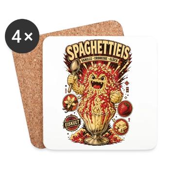 Spaghettieis Vanille Erdbeere Glück Shirt - Untersetzer (4er-Set) - Weiß - Vorne
