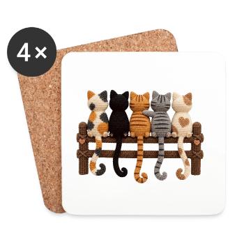 Cadeau Crochet pour les Amateurs de Chats - Dessous de verre (lot de 4) - blanc - Devant