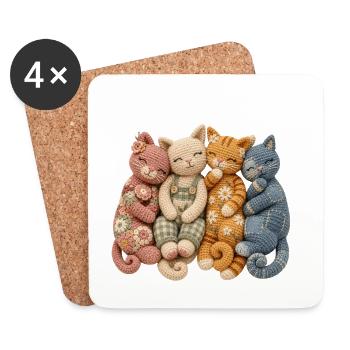 Cadeau Crochet pour les Amateurs de Chats - Dessous de verre (lot de 4) - blanc - Devant