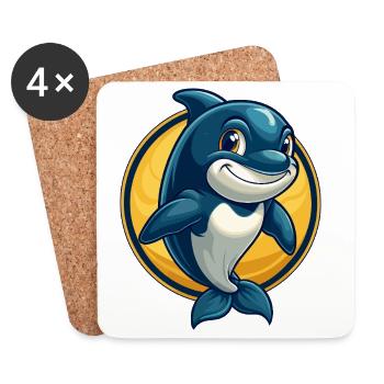 Mascotte Orca Kawaii Personnage de dessin animé Logo clipart - Dessous de verre (lot de 4) - blanc - Devant
