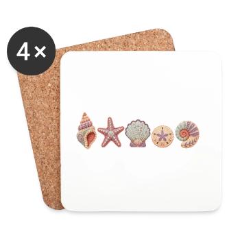 Coastal Cottagecore Clipart, Ocean Lover Gift - Coasters (set of 4) - white - Front