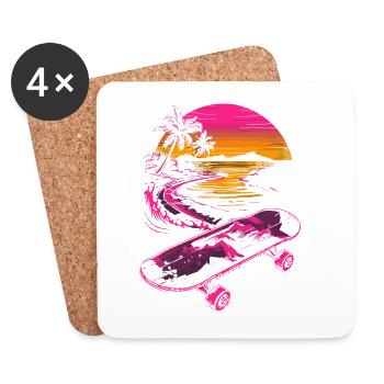 Retro Skateboard - Coasters (set of 4) - white - Front
