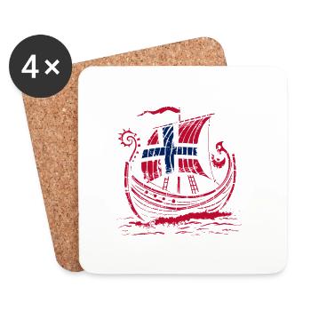 Norway Norge Fjords Scandinavian Ro Viking ship - Coasters (set of 4) - white - Front