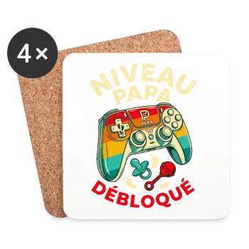 Niveau Papa Débloqué - Cadeau Rétro Humour - Dessous de verre (lot de 4) - blanc - Devant
