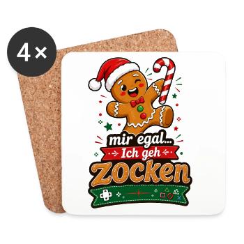 Mir egal Ich geh Zocken Lebkuchen Gamer Weihnachte - Untersetzer (4er-Set) - Weiß - Vorne