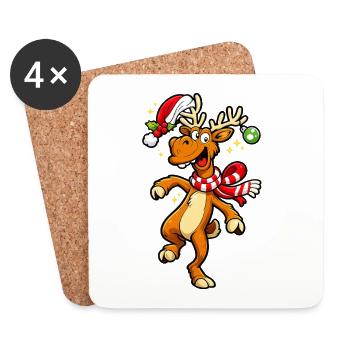 Funny Reindeer Dancing Christmas Moose - Coasters (set of 4) - white - Front