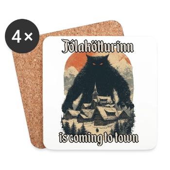 Chat de Yule Krampus Folklore islandais de Noël - Dessous de verre (lot de 4) - blanc - Devant